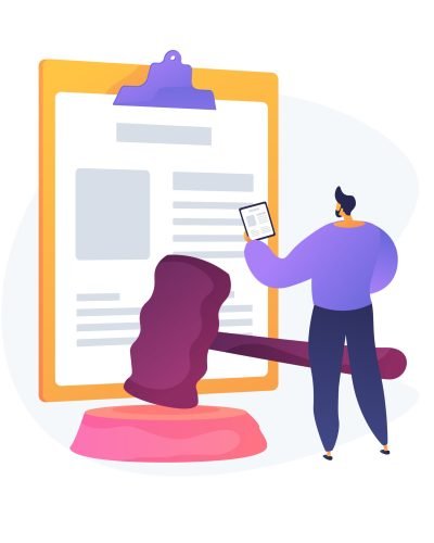 Legal statement. Court notice, judge decision, judicial system. Lawyer, attorney studying papers cartoon character. Mortgage debt, legislation. Vector isolated concept metaphor illustration
